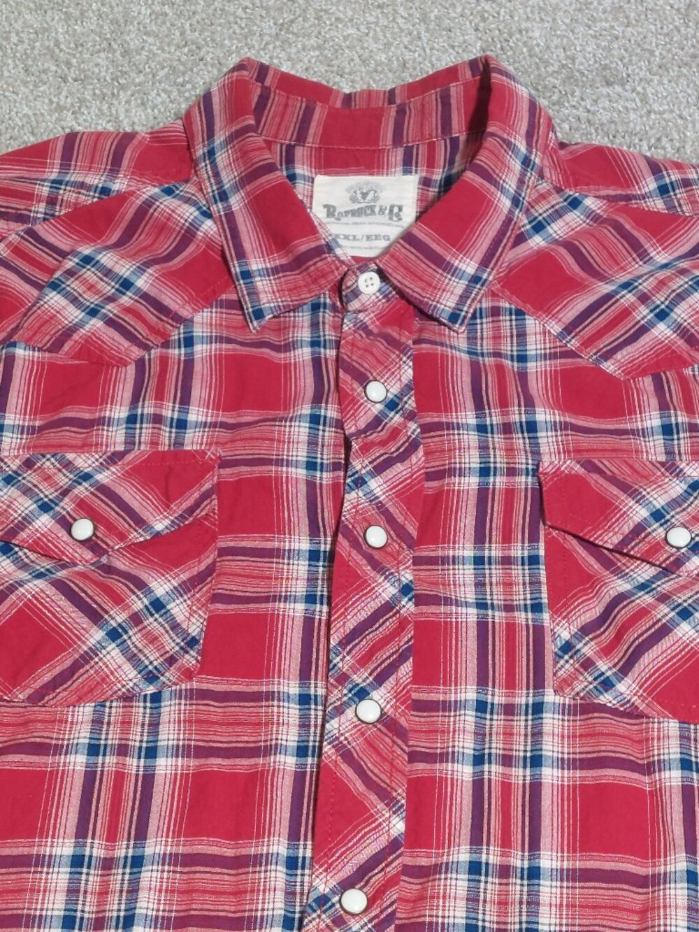 Roebuck and Company Western long sleeve pearl snap shirt red plaid Size XXL